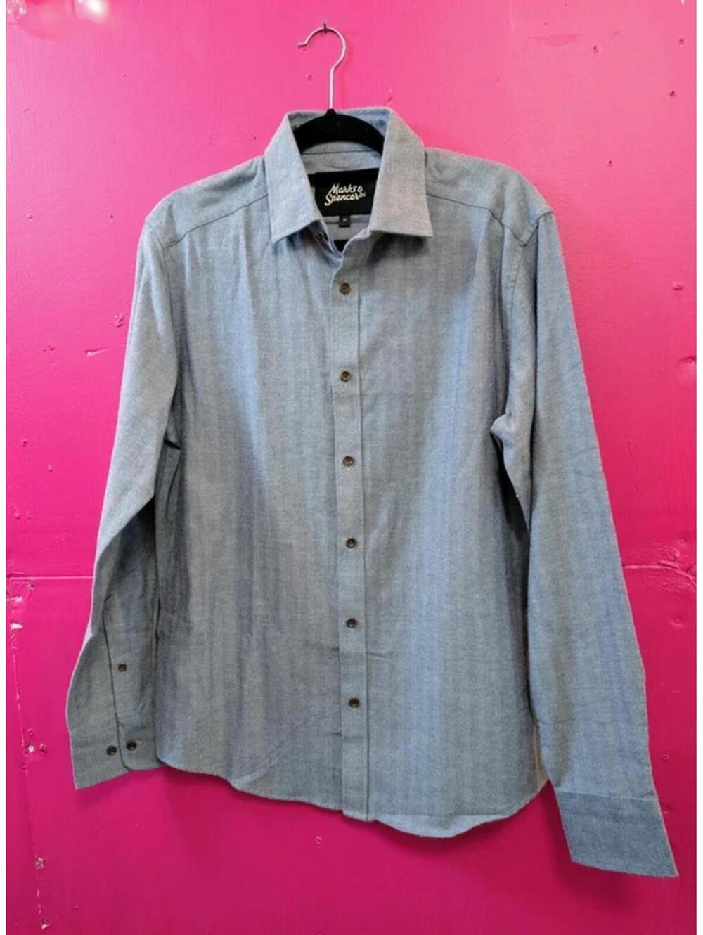 Marks & Spencer Blue Twill Elbow Patch Shirt M